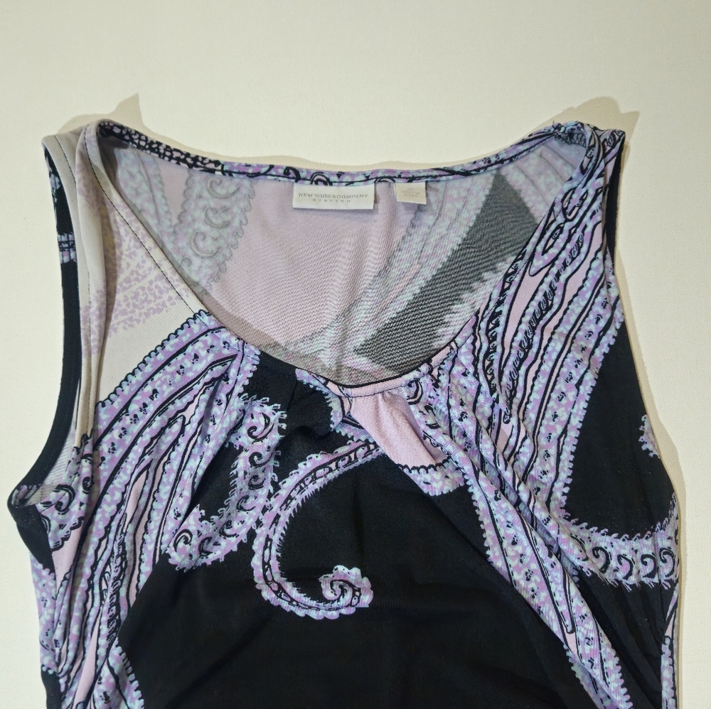 New York & Company Sleeveless Blouse Womens XS Black Purple Paisley Dressy Tank - Picture 4 of 6